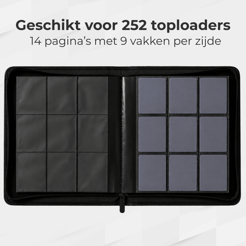 Bimivo Toploader Binder - Geschikt voor 252 kaarten - 9 Pocket Toploader Map - Premium - Zwart